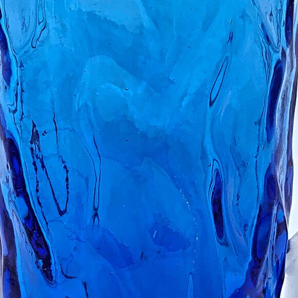 Studio Art Glass Pitcher Hand Blown Textured Ombre Blue Clear Handle 7" Tall - Picture 11 of 12